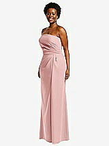 Side View Thumbnail - Rose Strapless Pleated Faux Wrap Trumpet Gown with Front Slit