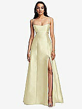 Front View Thumbnail - Butter Yellow Open Neckline Cutout Satin Twill A-Line Gown with Pockets