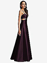 Side View Thumbnail - Deep Plum Open Neckline Cutout Satin Twill A-Line Gown with Pockets
