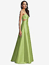 Side View Thumbnail - Mojito Open Neckline Cutout Satin Twill A-Line Gown with Pockets