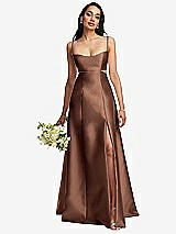 Alt View 1 Thumbnail - Cognac Open Neckline Cutout Satin Twill A-Line Gown with Pockets