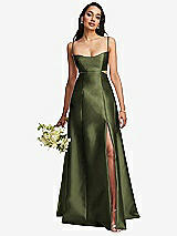Alt View 1 Thumbnail - Olive Green Open Neckline Cutout Satin Twill A-Line Gown with Pockets