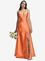 Alt View 1 Thumbnail - Portofino Orange Open Neckline Cutout Satin Twill A-Line Gown with Pockets