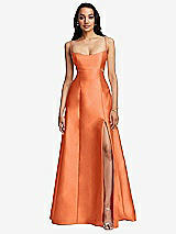 Front View Thumbnail - Portofino Orange Open Neckline Cutout Satin Twill A-Line Gown with Pockets