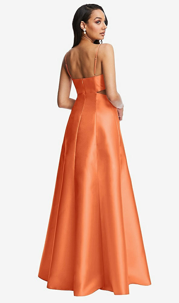 Back View - Portofino Orange Open Neckline Cutout Satin Twill A-Line Gown with Pockets