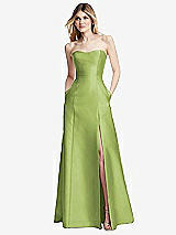 Rear View Thumbnail - Mojito Strapless A-line Satin Gown with Modern Bow Detail