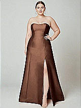 Alt View 2 Thumbnail - Cognac Strapless A-line Satin Gown with Modern Bow Detail