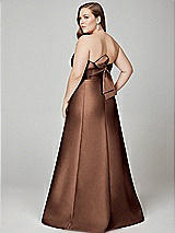 Alt View 3 Thumbnail - Cognac Strapless A-line Satin Gown with Modern Bow Detail