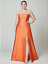 Alt View 2 Thumbnail - Portofino Orange Strapless A-line Satin Gown with Modern Bow Detail