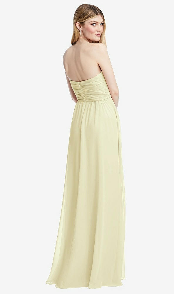 Back View - Butter Yellow Shirred Bodice Strapless Chiffon Maxi Dress with Optional Straps