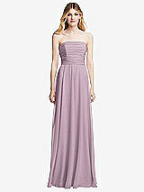 Front View Thumbnail - Suede Rose Shirred Bodice Strapless Chiffon Maxi Dress with Optional Straps