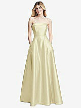 Alt View 3 Thumbnail - Butter Yellow Strapless Bias Cuff Bodice Satin Gown with Pockets