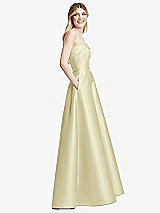 Alt View 5 Thumbnail - Butter Yellow Strapless Bias Cuff Bodice Satin Gown with Pockets