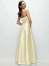 Side View Thumbnail - Butter Yellow Strapless Bias Cuff Bodice Satin Gown with Pockets