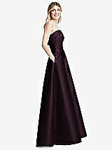 Alt View 5 Thumbnail - Deep Plum Strapless Bias Cuff Bodice Satin Gown with Pockets