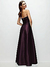 Side View Thumbnail - Deep Plum Strapless Bias Cuff Bodice Satin Gown with Pockets