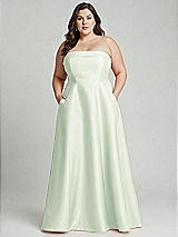 Alt View 1 Thumbnail - Mint Green Strapless Bias Cuff Bodice Satin Gown with Pockets