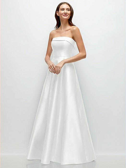 Strapless Bias Cuff Bodice Satin Gown with Pockets