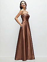 Rear View Thumbnail - Cognac Strapless Bias Cuff Bodice Satin Gown with Pockets
