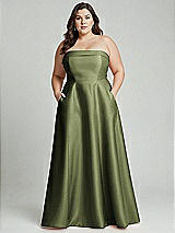 Alt View 1 Thumbnail - Olive Green Strapless Bias Cuff Bodice Satin Gown with Pockets