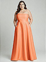 Alt View 1 Thumbnail - Portofino Orange Strapless Bias Cuff Bodice Satin Gown with Pockets