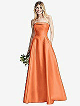 Alt View 6 Thumbnail - Portofino Orange Strapless Bias Cuff Bodice Satin Gown with Pockets