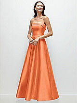 Front View Thumbnail - Portofino Orange Strapless Bias Cuff Bodice Satin Gown with Pockets