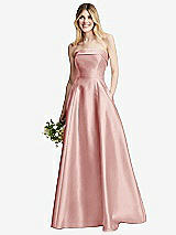 Alt View 6 Thumbnail - Rose Strapless Bias Cuff Bodice Satin Gown with Pockets