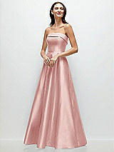 Front View Thumbnail - Rose Strapless Bias Cuff Bodice Satin Gown with Pockets