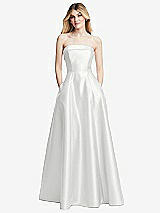 Alt View 3 Thumbnail - White Strapless Bias Cuff Bodice Satin Gown with Pockets