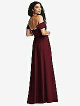 Rear View Thumbnail - Cabernet Off-the-Shoulder Pleated Cap Sleeve A-line Maxi Dress