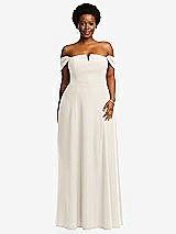 Alt View 2 Thumbnail - Ivory Off-the-Shoulder Pleated Cap Sleeve A-line Maxi Dress