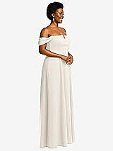Alt View 3 Thumbnail - Ivory Off-the-Shoulder Pleated Cap Sleeve A-line Maxi Dress