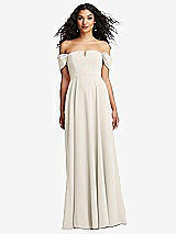 Front View Thumbnail - Ivory Off-the-Shoulder Pleated Cap Sleeve A-line Maxi Dress