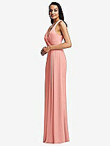 Side View Thumbnail - Rose Pleated V-Neck Closed Back Trumpet Gown with Draped Front Slit