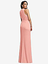 Rear View Thumbnail - Rose Pleated V-Neck Closed Back Trumpet Gown with Draped Front Slit