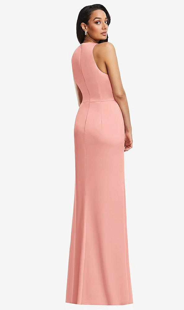 Back View - Rose Pleated V-Neck Closed Back Trumpet Gown with Draped Front Slit