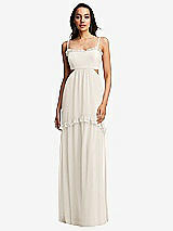Front View Thumbnail - Ivory Ruffle-Trimmed Cutout Tie-Back Maxi Dress with Tiered Skirt