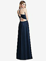 Rear View Thumbnail - Midnight Navy Halter Cross-Strap Gathered Tie-Back Cutout Maxi Dress
