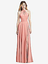 Front View Thumbnail - Rose Halter Cross-Strap Gathered Tie-Back Cutout Maxi Dress