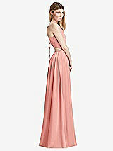 Side View Thumbnail - Rose Halter Cross-Strap Gathered Tie-Back Cutout Maxi Dress