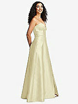 Side View Thumbnail - Butter Yellow Strapless Bustier A-Line Satin Gown with Front Slit