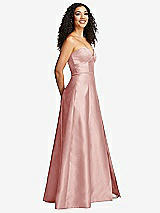 Side View Thumbnail - Rose Strapless Bustier A-Line Satin Gown with Front Slit