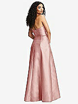 Rear View Thumbnail - Rose Strapless Bustier A-Line Satin Gown with Front Slit