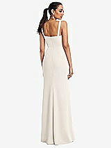 Rear View Thumbnail - Ivory Cowl-Neck Wide Strap Crepe Trumpet Gown with Front Slit