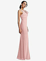 Side View Thumbnail - Rose Cowl-Neck Wide Strap Crepe Trumpet Gown with Front Slit