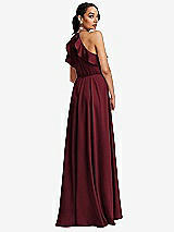 Rear View Thumbnail - Cabernet Ruffle-Trimmed Bodice Halter Maxi Dress with Wrap Slit