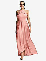 Front View Thumbnail - Rose Ruffle-Trimmed Bodice Halter Maxi Dress with Wrap Slit