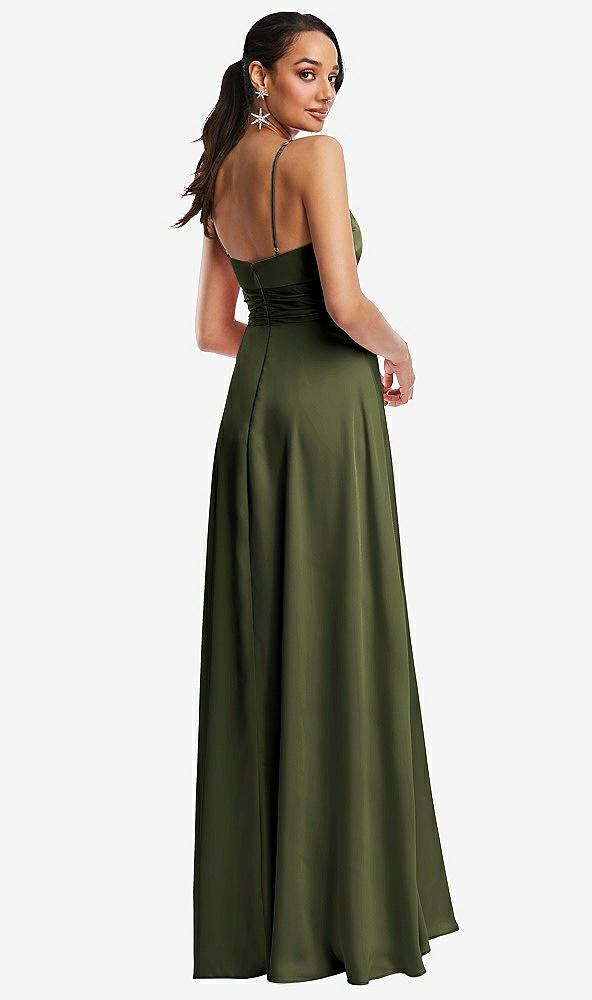 Back View - Olive Green Triangle Cutout Bodice Maxi Dress with Adjustable Straps