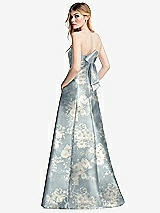 Side View Thumbnail - Porcelain Blue Seraphina Floral Strapless A-line Floral Satin Gown with Modern Bow Detail